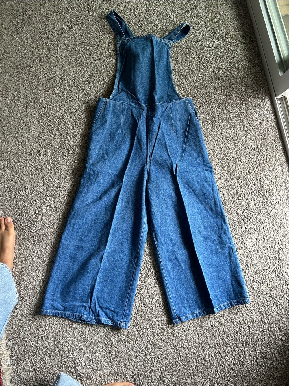Bershka Wide-Leg Denim Overalls in Blue